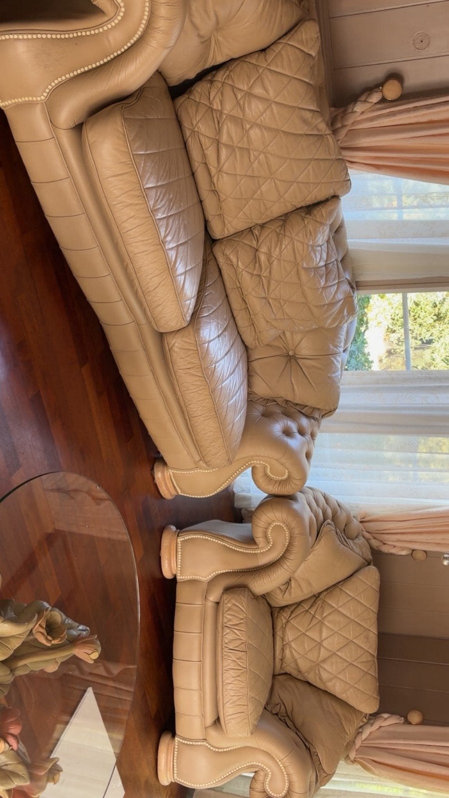 Luxe leren fauteuil en bankstel, Ophalen, Gebruikt, 100 tot 125 cm, Klassiek, Chesterfield, Luxe