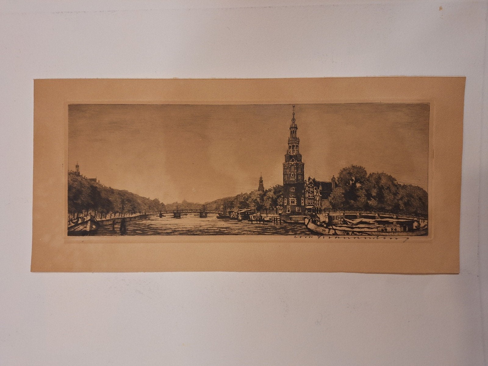 Ets Amsterdam cornelis Brandenburg, Ets, Stadsgezicht, Ophalen of Verzenden, Origineel
