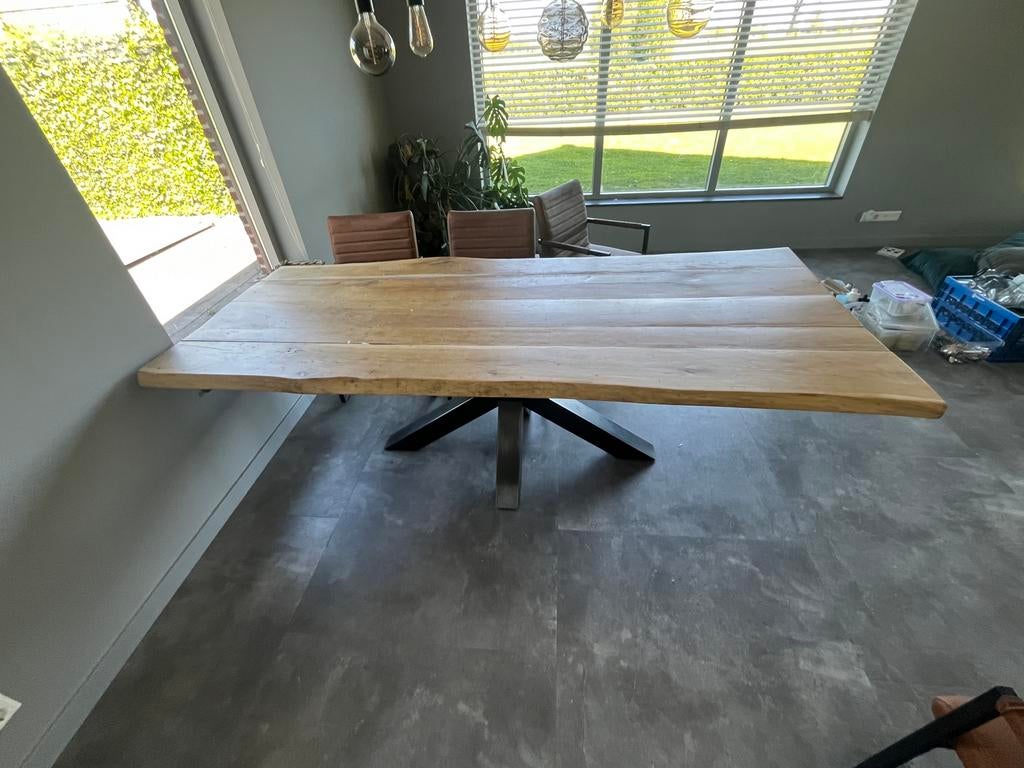 Eiken tafel 235x105cm met kruispoot, Ophalen, Gebruikt, 100 tot 150 cm, Eikenhout
