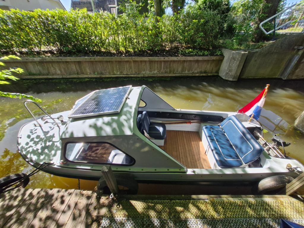 Unieke polyester elektrische sloep / cabinboot (460x160cm), Ophalen, Overige merken, Gebruikt, Buitenboordmotor