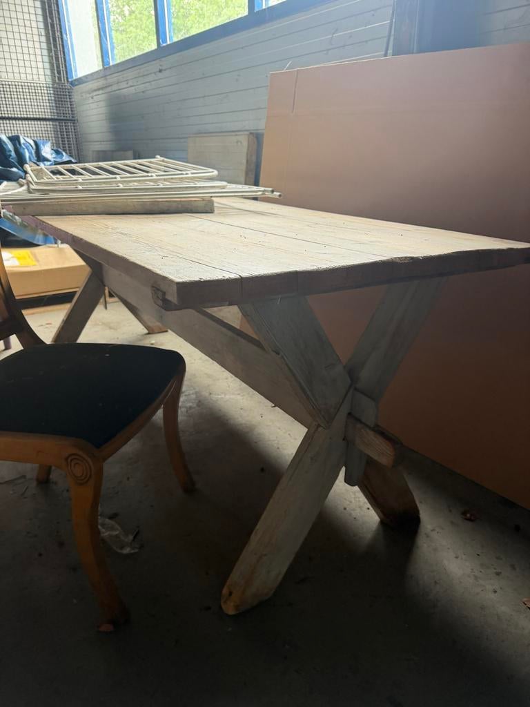 Rustieke houten eettafel met X-poten, Ophalen of Verzenden