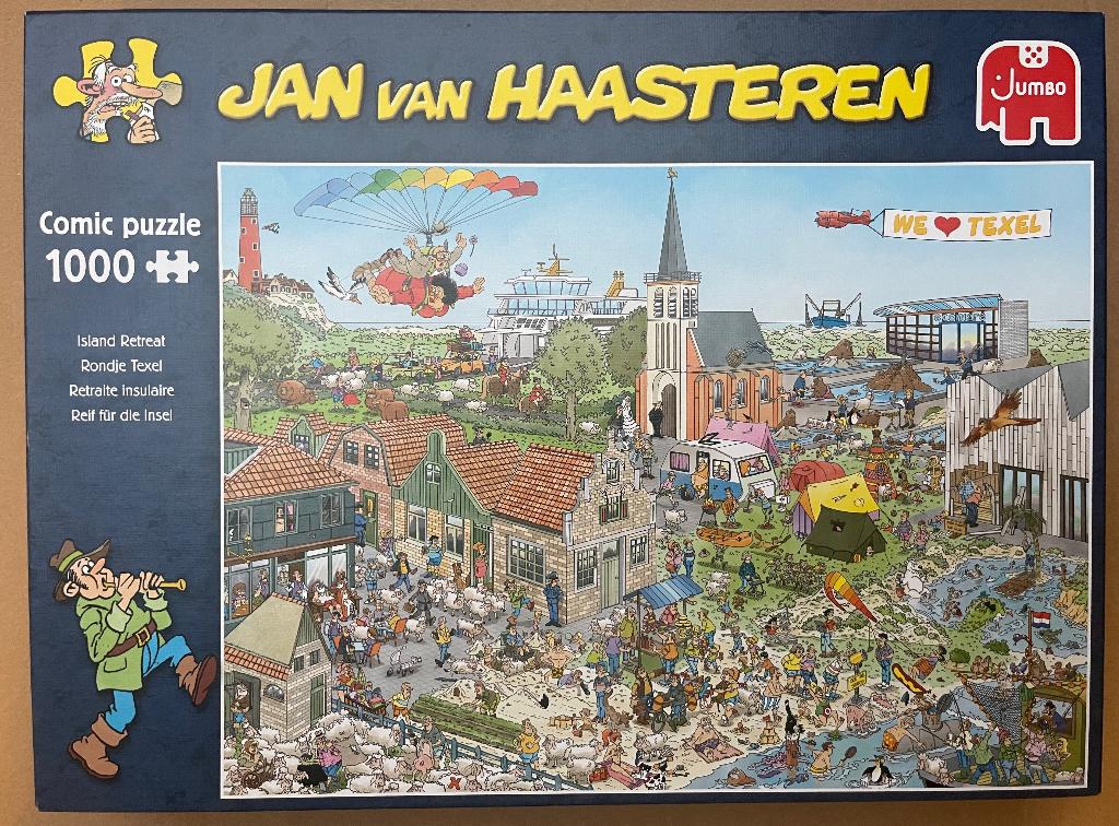 Jan van Haasteren legpuzzel Rondje Texel 1000 stukjes izgst, Ophalen of Verzenden, 500 t/m 1500 stukjes, Zo goed als nieuw, Legpuzzel