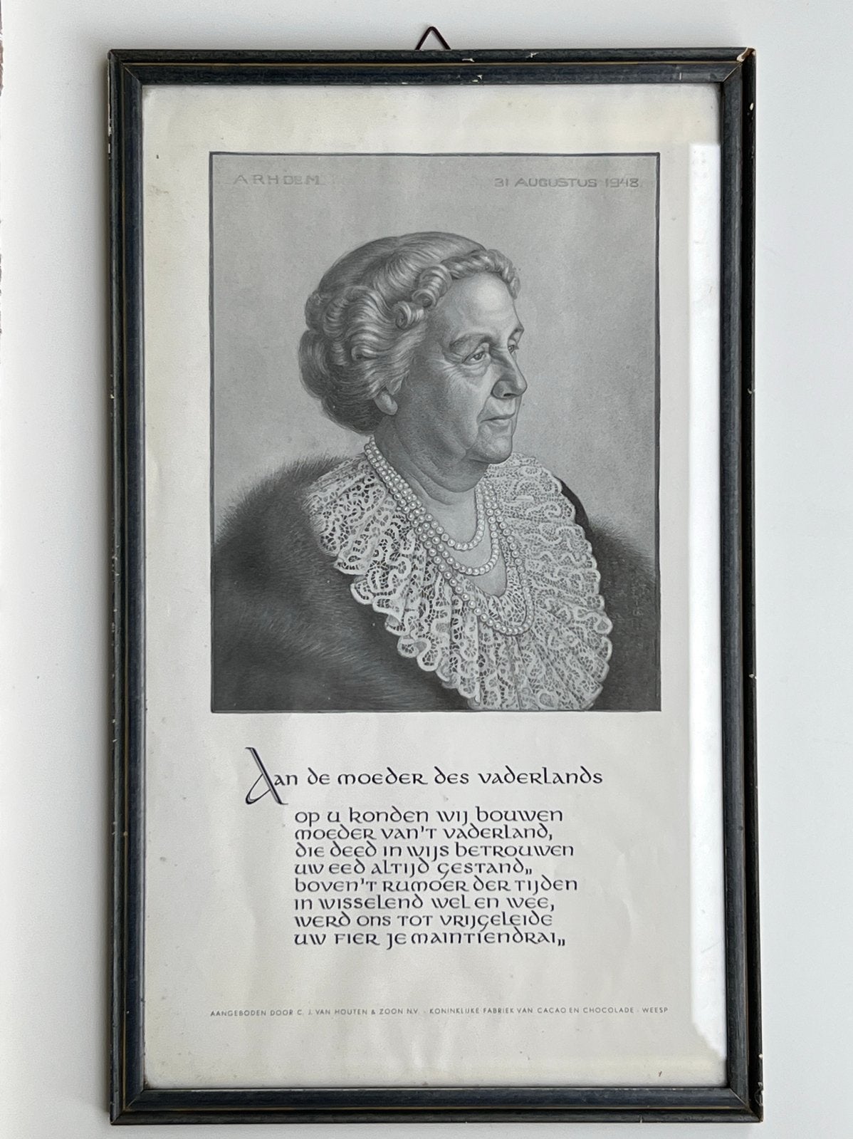 Historische Print Koningin Wilhelmina 'Moeder des Vaderlands, 50 – 75, Minder dan 50 cm, Gebruikt, Ophalen of Verzenden
