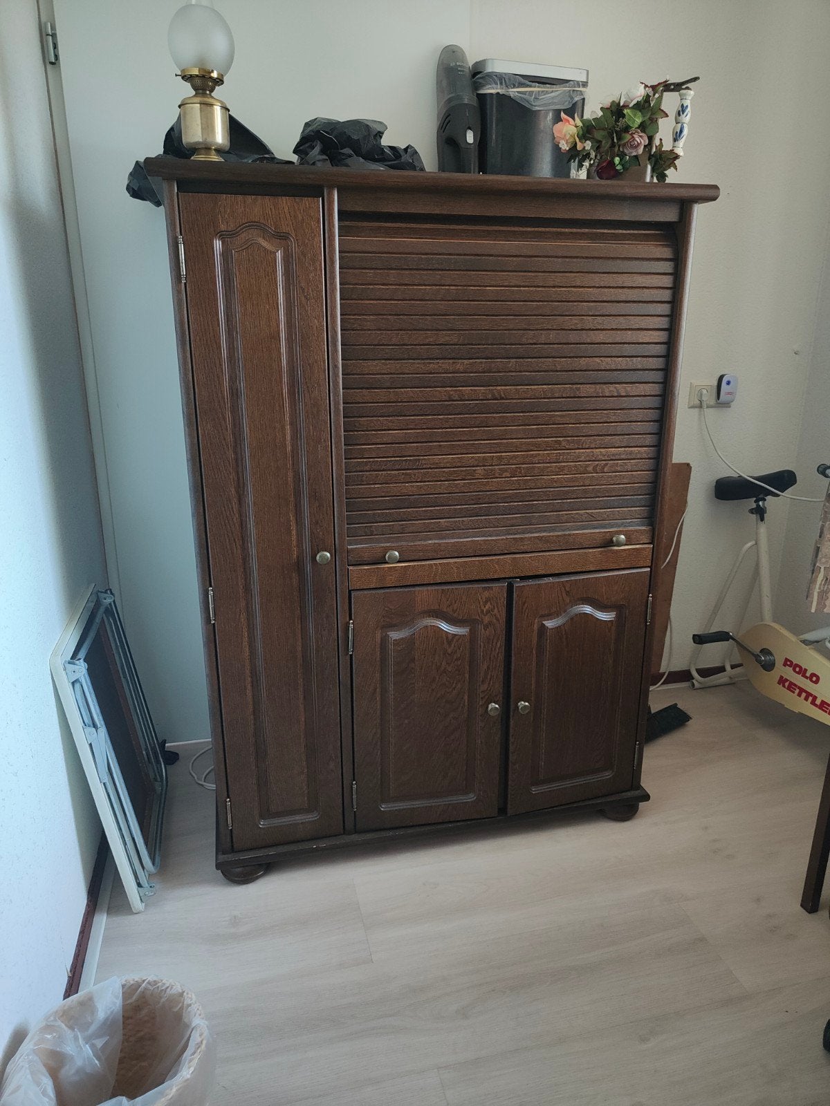 Gratis houten computerkast met rolluik, Ophalen, Gebruikt