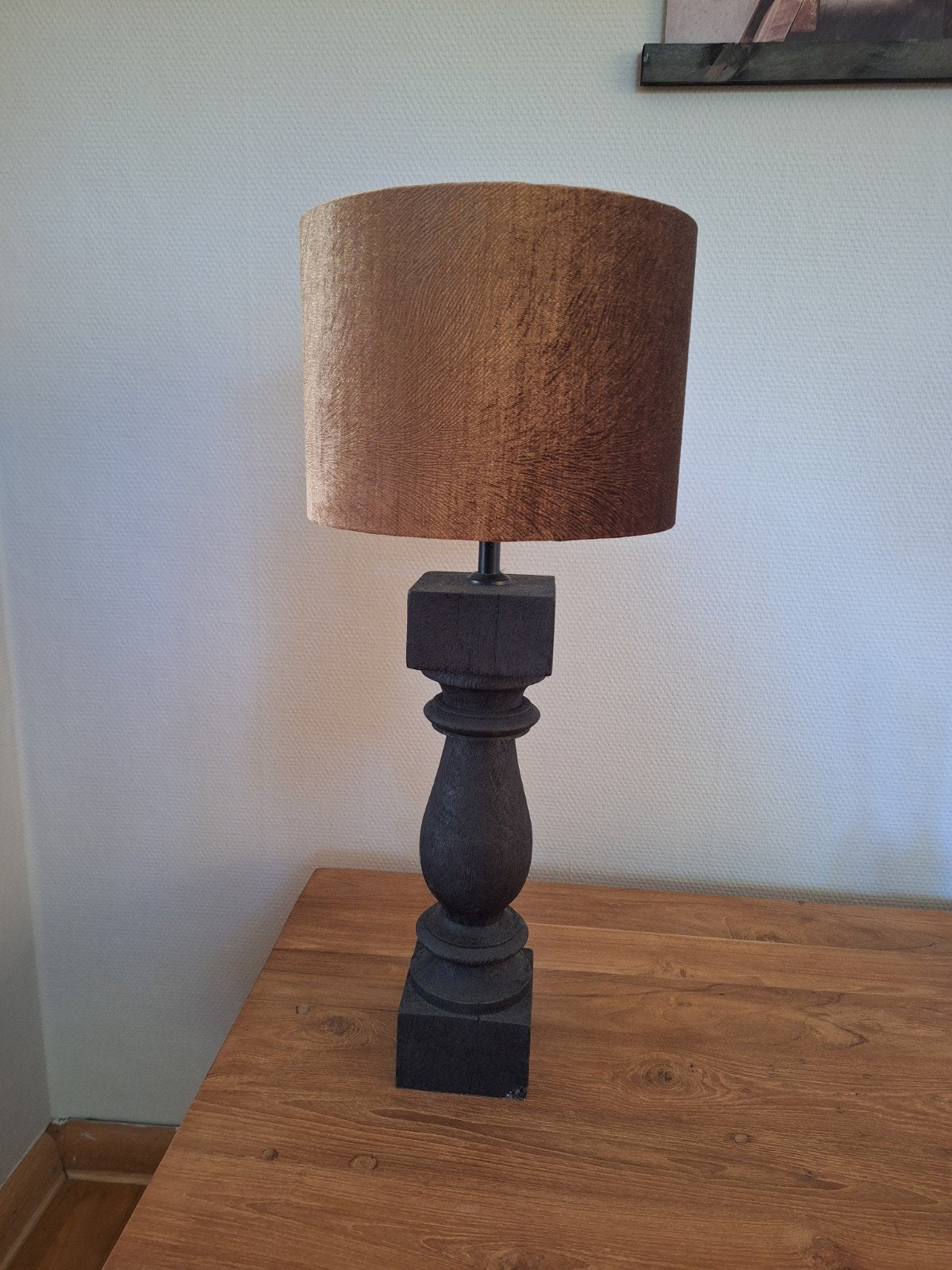 Baluster lamp zwarte voet met bronze kap TEAB, Huis en Inrichting, Ophalen, Zo goed als nieuw, Light & Living, Met schakelaar