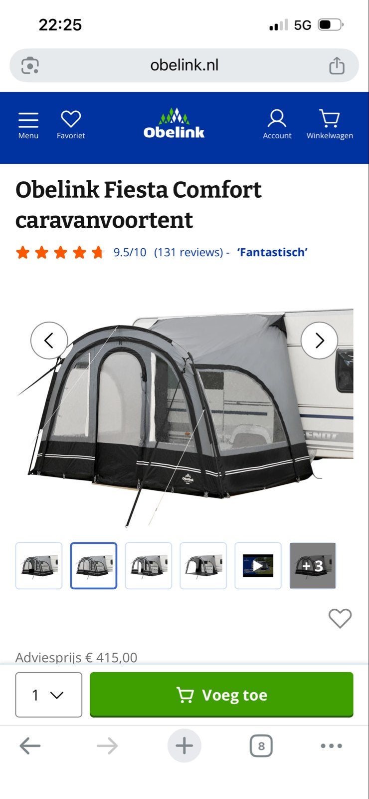 Obelink Fiesta Comfort caravanvoortent, Ophalen of Verzenden, Gebruikt