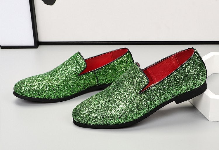 Groene heren glitter loafers schoenen mocassins luxe sjieke, Kleding | Heren, Verzenden, Nieuw, Overige kleuren, Loafers