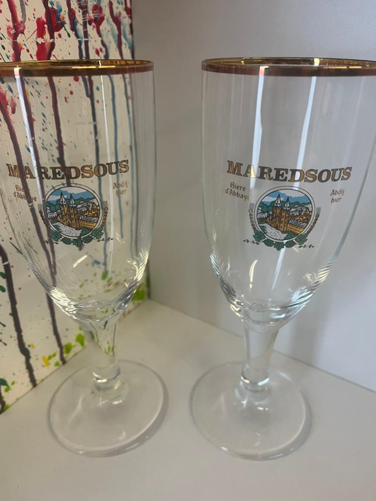 Maredsous bierglazen set van 2 glazen, Ophalen of Verzenden, Zo goed als nieuw, Glas of Glazen, Overige merken