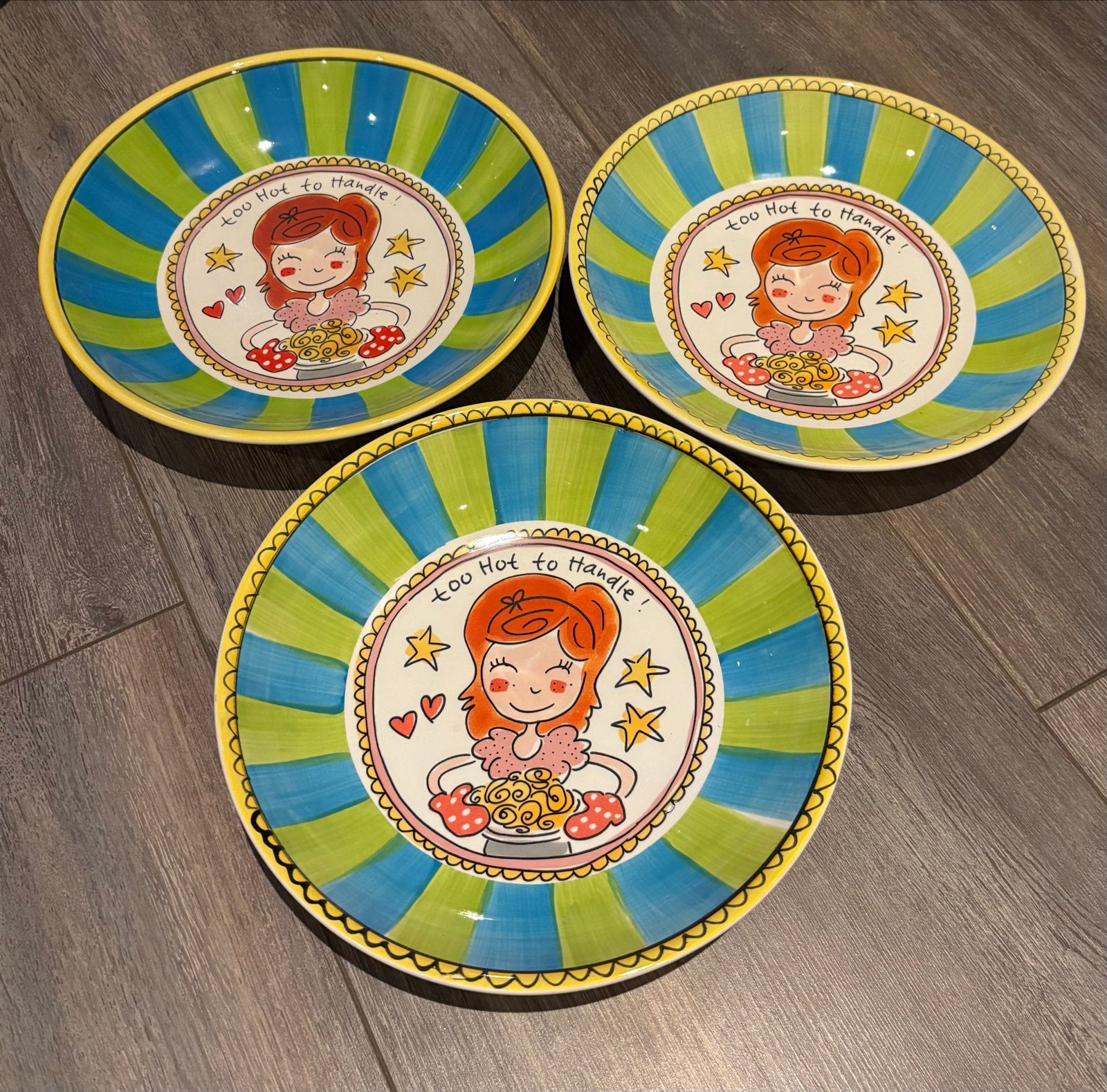 3 Blond Amsterdam borden 'Too Hot to Handle', Ophalen of Verzenden, Zo goed als nieuw, Bord(en), Aardewerk