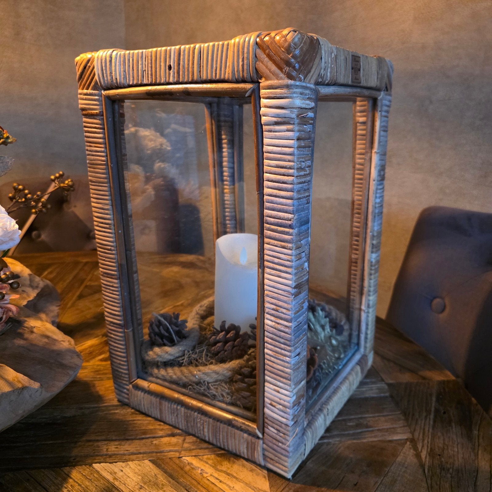 Rivièra Maison Rustic Rattan Display Box met decoratie, Ophalen, Natuurlijk materiaal, Bruin, Landelijk
