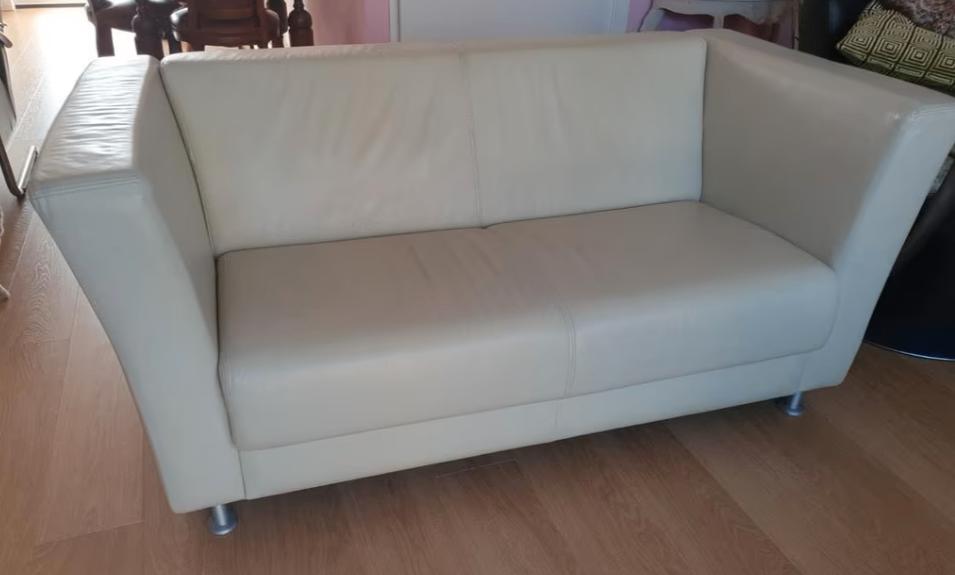 Crème wit leren bank: Zeer comfortabel en netjes!!, Ophalen, Gebruikt, 150 tot 200 cm, Tweepersoons