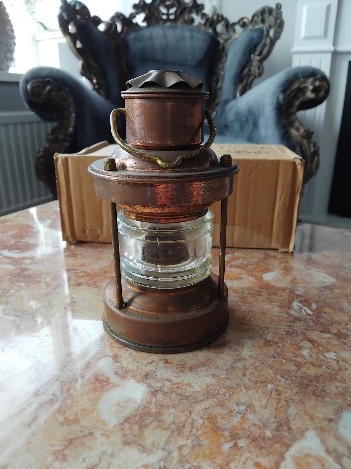 Vintage Koperen Scheepslamp / Mijnwerkerslamp - 17 cm, Ophalen of Verzenden