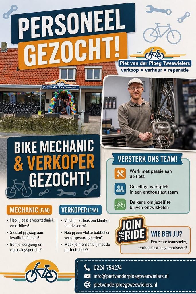 GEZOCHT fietsenmaker/fietsmonteur, winkelverkoper/ster, Vacatures, Starter