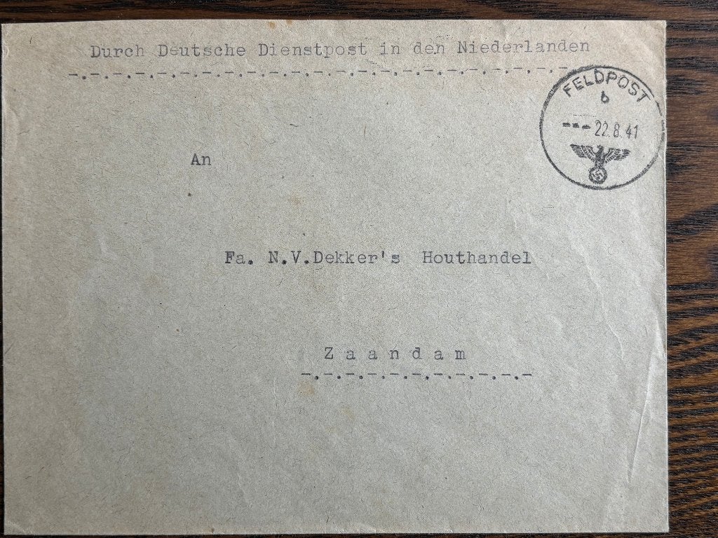 Feldpost via Duitse Dienstpost in bezet NL in WO2, Den Haag, Verzenden, Envelop