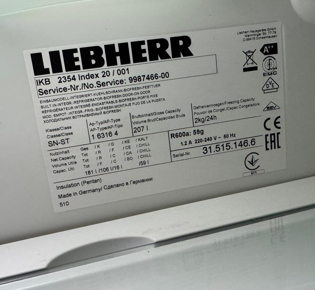 Liebherr inbouw koelvriescombinatie IKB 2354, Witgoed en Apparatuur, Ophalen, Gebruikt, 120 tot 140 cm, Minder dan 60 cm