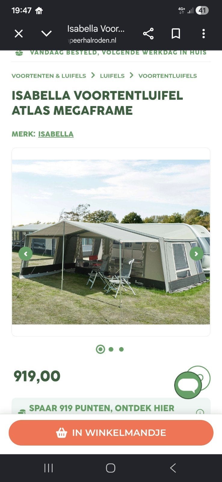 Isabella Voortentluifel Atlas Megaframe G18 950 cm, Ophalen, Zo goed als nieuw