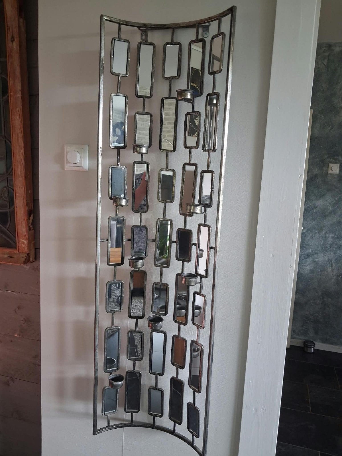 Decoratieve spiegelwand met kaarsenhouders, Ophalen, Gebruikt, Overige vormen, 150 tot 200 cm