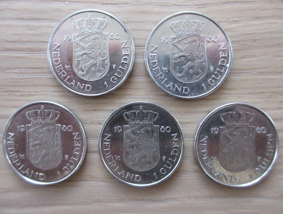 vijf guldens dubbele kop 1980, Ophalen of Verzenden, Koningin Beatrix, 1 gulden, Setje