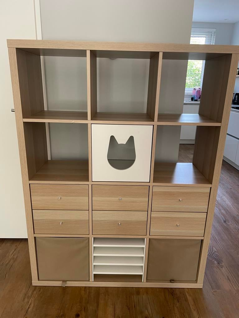 Vakkenkast 112x147x39 cm met lades en inzetstukken, Ophalen, Gebruikt, 100 tot 150 cm, Met lade(s)