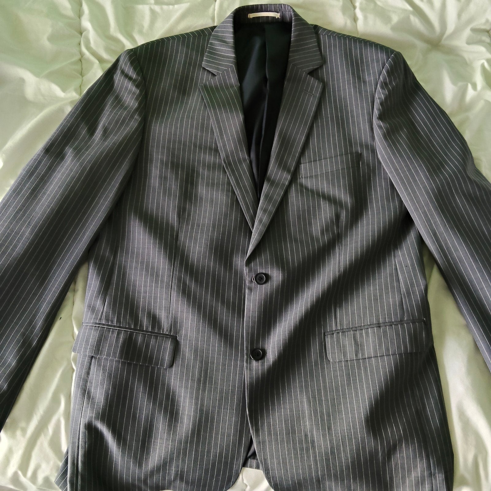 Grijs kostuum met krijtstreep, Ophalen of Verzenden, Zo goed als nieuw, Maat 56/58 (XL), Grijs