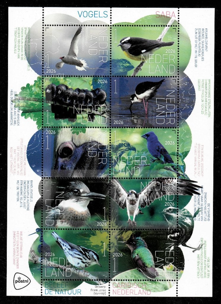 Jaar 2026 NVPH nnb Beleef de natuur - vogels Saba., Ophalen of Verzenden, Na 1940, Postfris