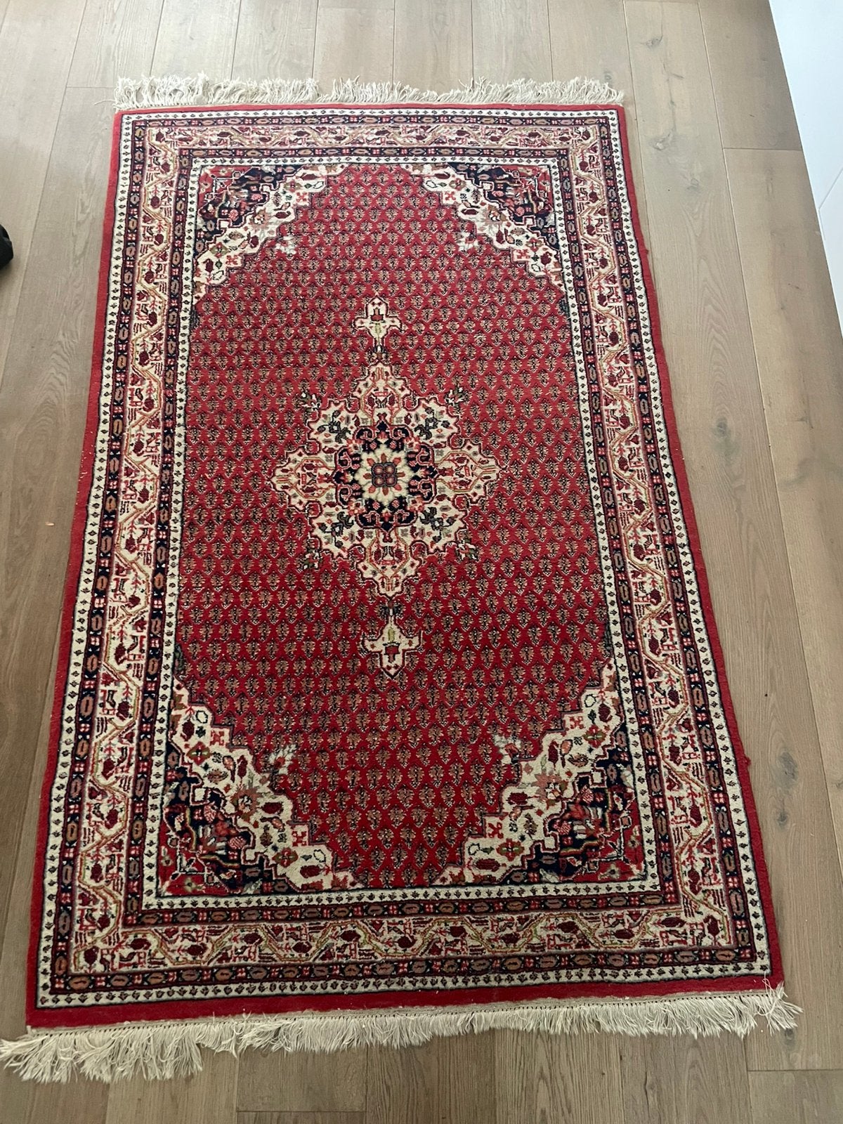 Oosters Perzisch design tapijt 199 x 122 cm, Ophalen, 100 tot 150 cm, Crème, Zo goed als nieuw