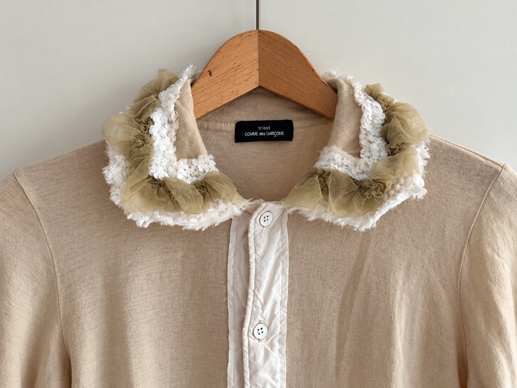 Comme des Garçons vest, wol met kant en pailletten (M 38), Maat 38/40 (M), Beige, Comme des Garçons, Ophalen of Verzenden