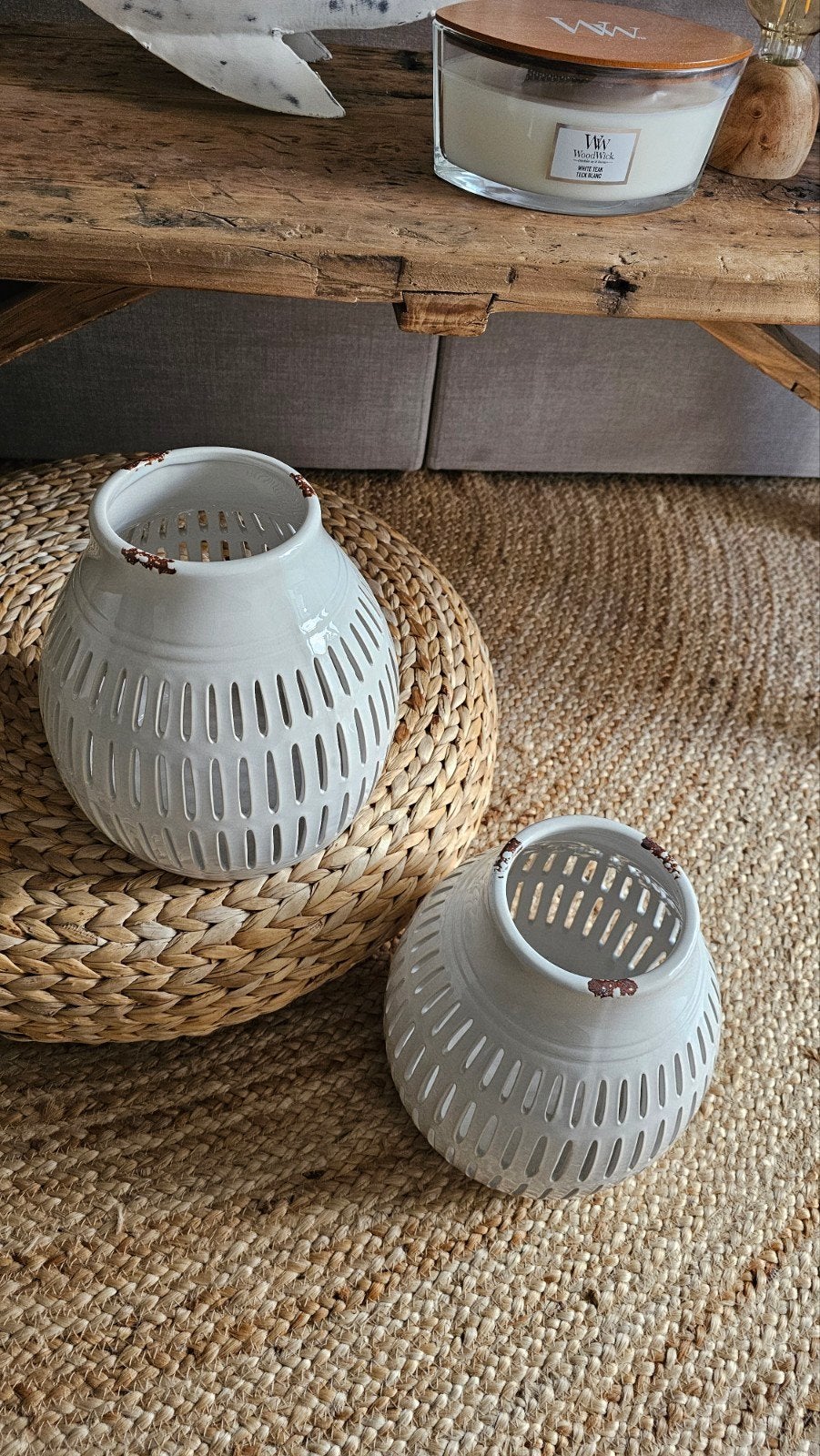 Riverdale windlicht set - 27 cm hoog, Ophalen, Wit, Zo goed als nieuw, Steen/keramiek