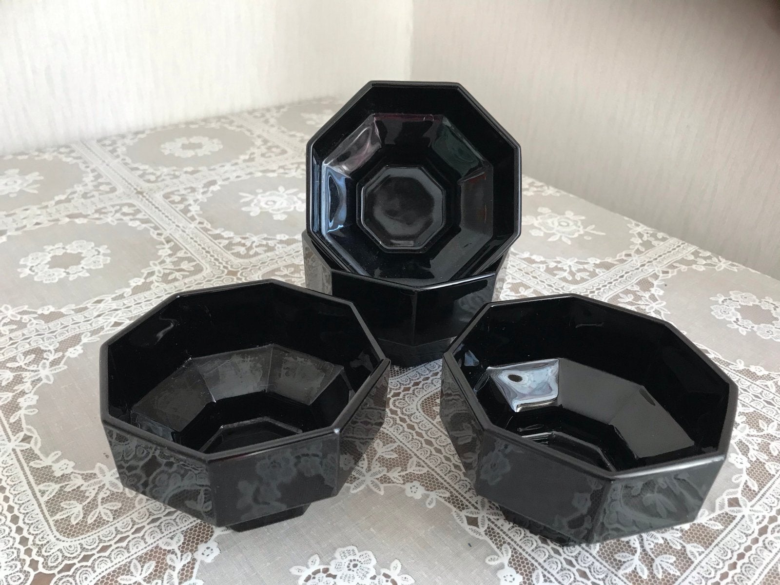 Arcoroc Luminarc schaaltjes Octime zwart vintage, Vintage, Ophalen of Verzenden, Glas, Schaal of Schalen