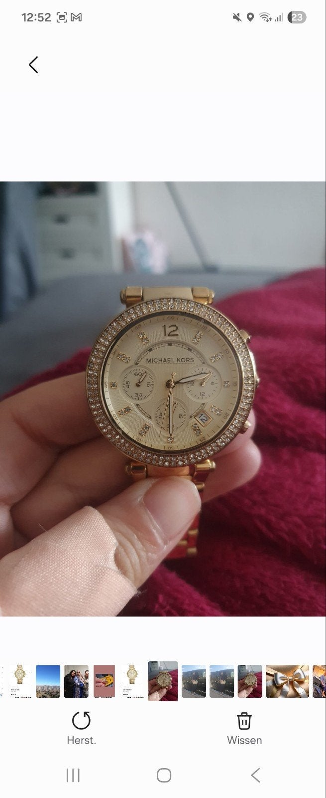 Michael Kors Portia Horloge Goud met Strass, Staal, Zakhorloge, Nieuw, Ophalen of Verzenden