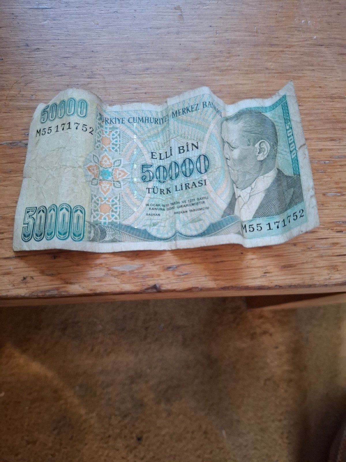 Zeldzaam 50.000 Turkse Lira bankbiljet (oud), Ophalen