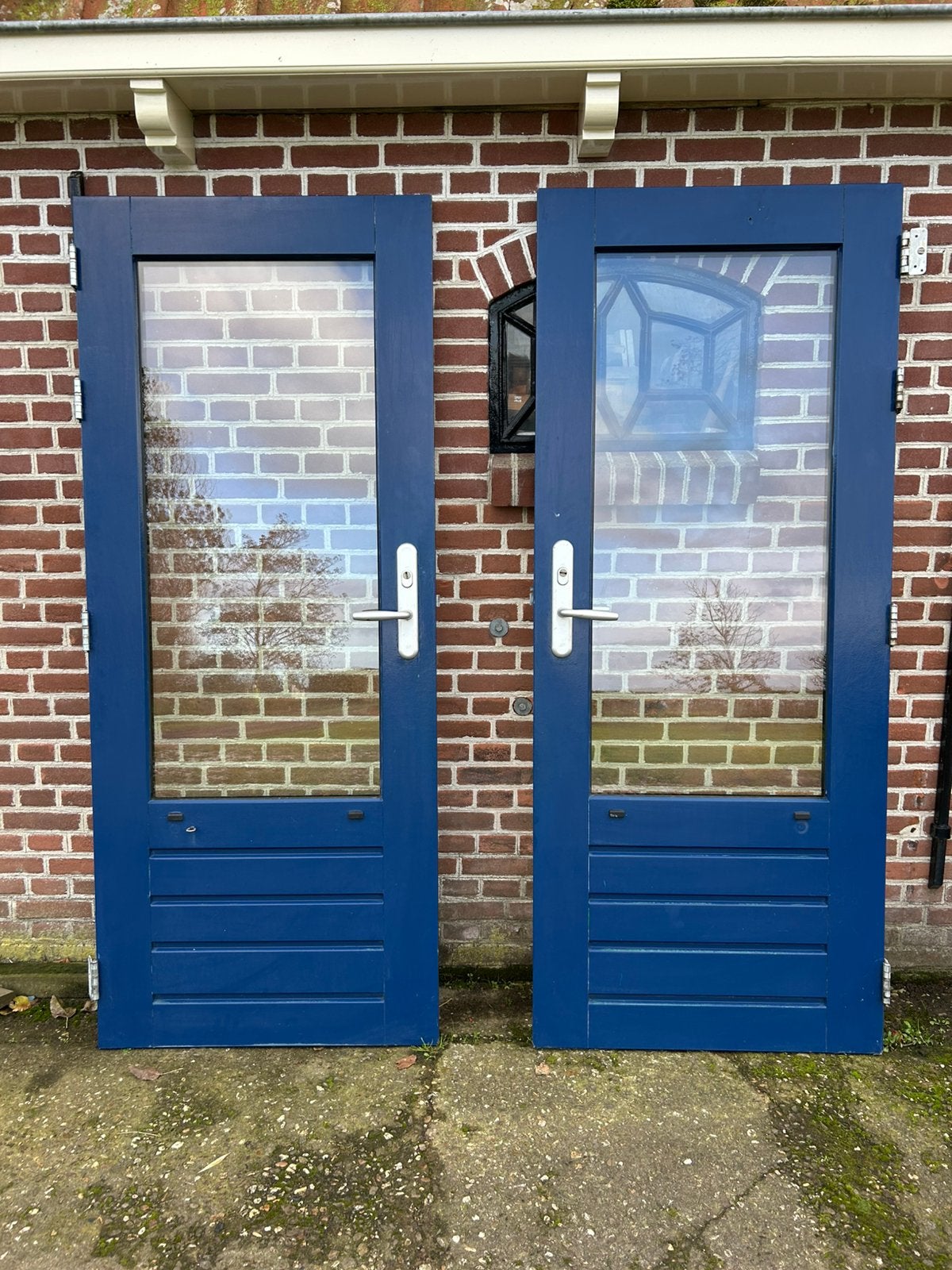 Hardhouten achterdeuren 82,7x201,5cm., Ophalen, 80 tot 100 cm, 200 tot 215 cm, Glas