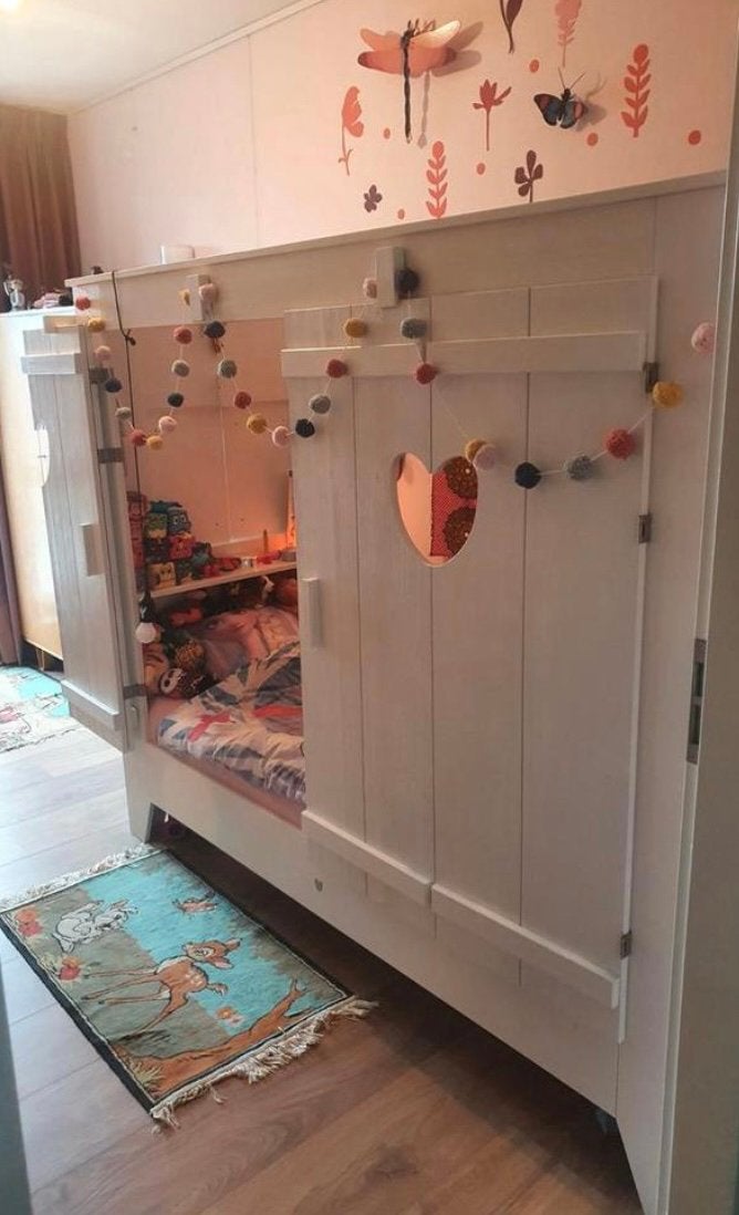 Lief! Bedstee Hutbed Meisjesbed met luikjes, Ophalen, 90 cm, Eenpersoons, Wit