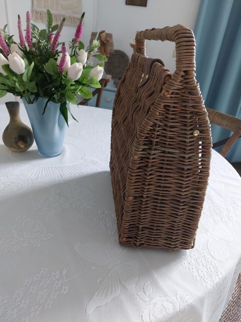 Rieten Wijndrager voor 3 Flessen - Vintage Stijl, Overige materialen, Gebruikt, Ophalen of Verzenden, Minder dan 5 flessen