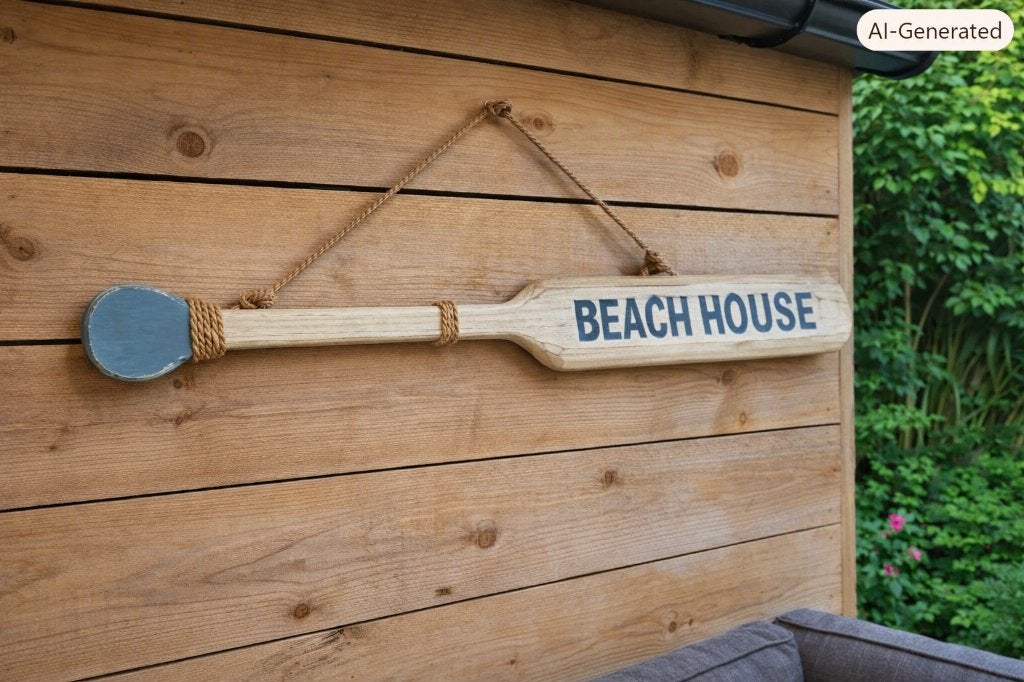 Decoratieve roeispaan 'Beach House' - 1 meter breed, Ophalen, Gebruikt, Hout, Meerkleurig