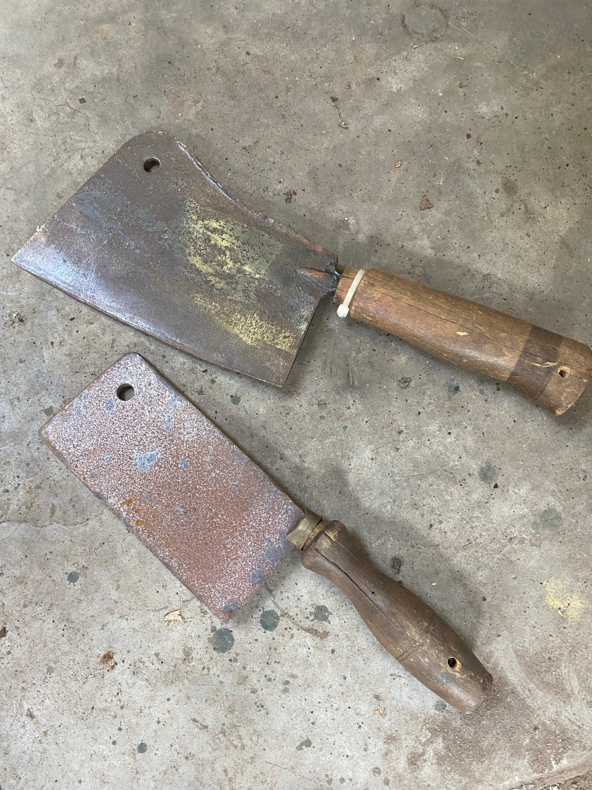 Set van 2 Antieke Vleesbijlen met Houten Handvat, Antiek en Kunst, Ophalen of Verzenden