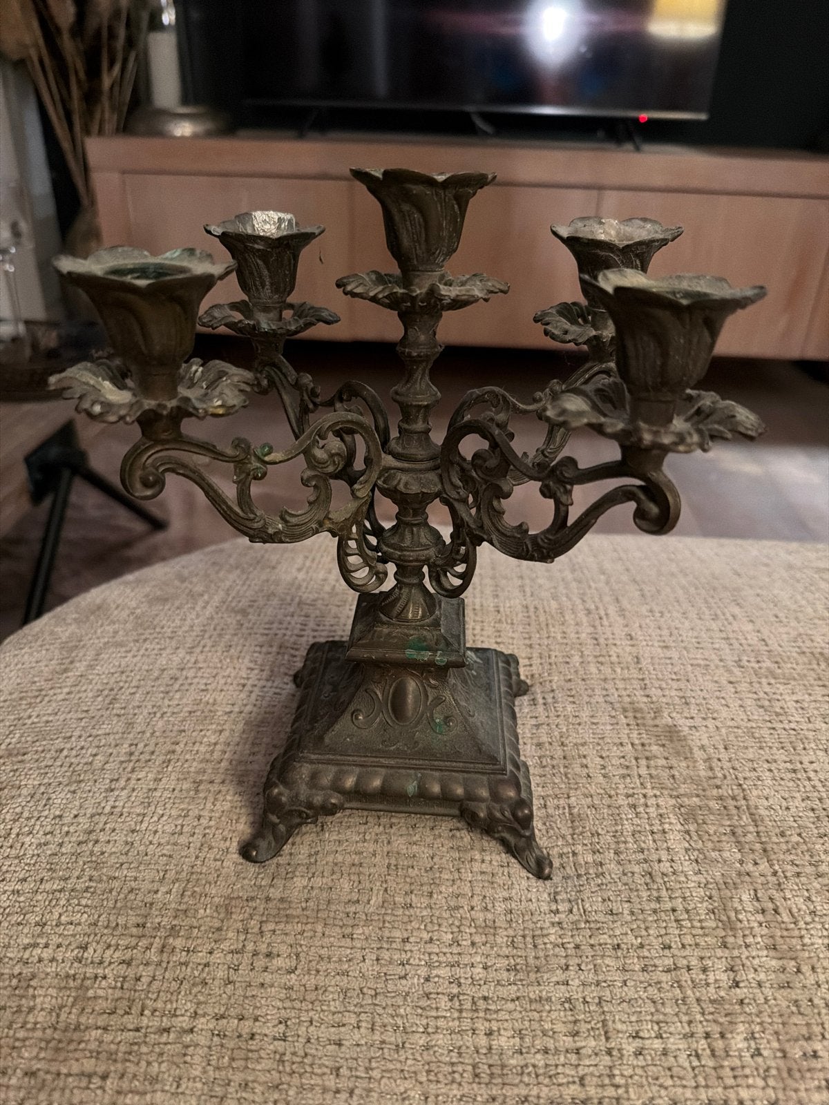 Antieke bronzen kandelaar met 5 armen, Ophalen of Verzenden, Koper of Brons