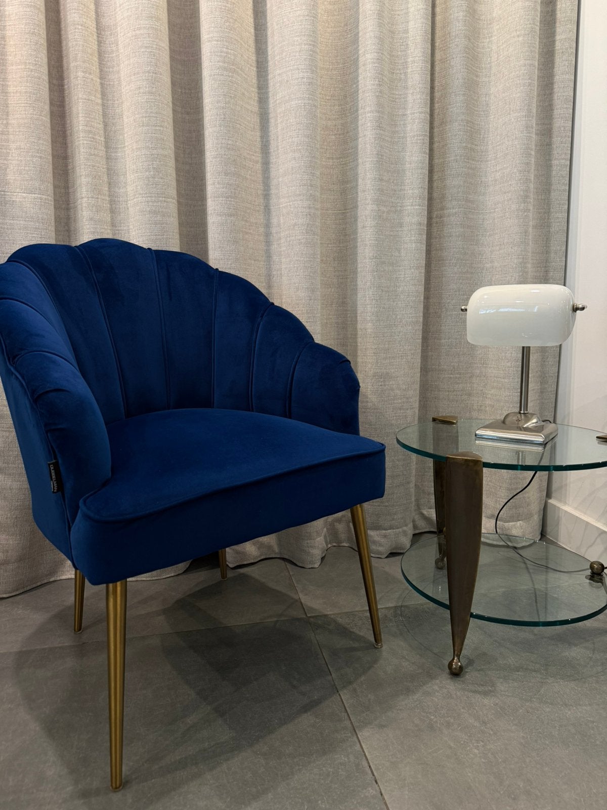 Dubbelman Design fauteuil donkerblauw velvet top staat, Eenpersoons, 75 tot 100 cm, Ophalen of Verzenden, Zo goed als nieuw