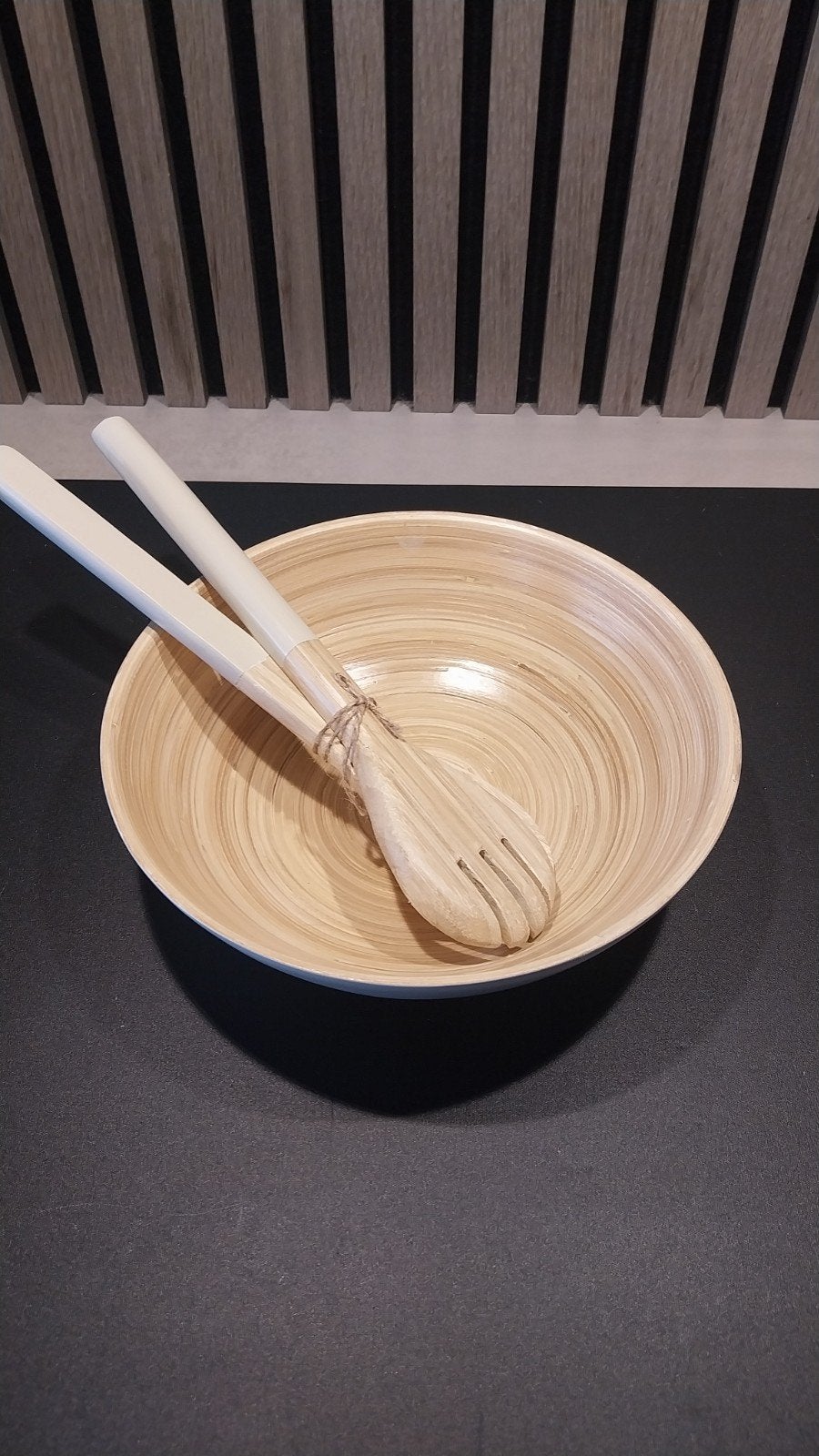 Houten slakom met bestek - Nieuw, Beige, Overige typen, Hout, Nieuw