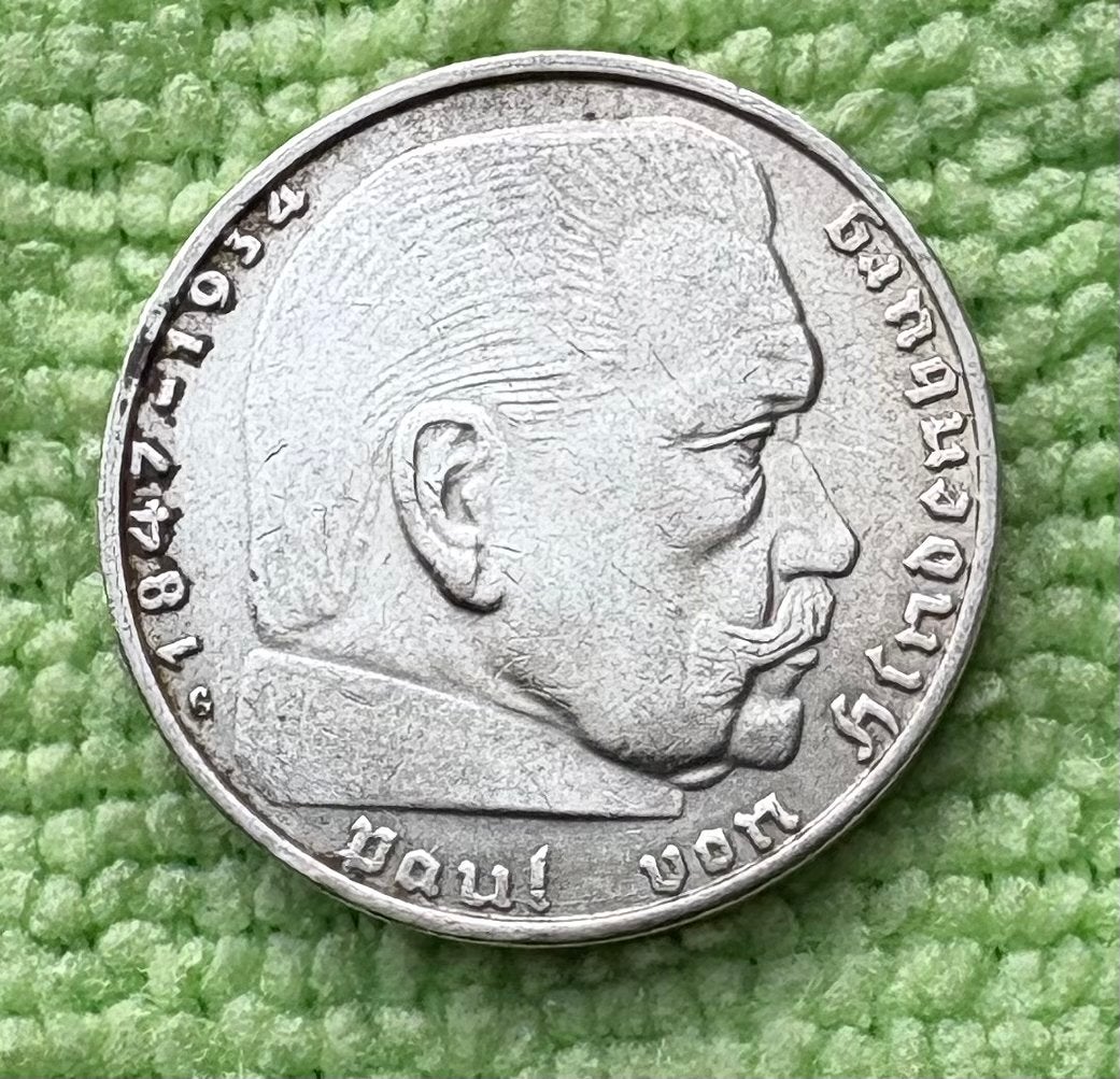 Zeldzame 2 Reichsmark munt uit 1939G met Hindenburg, Ophalen of Verzenden, Losse munt, Zilver