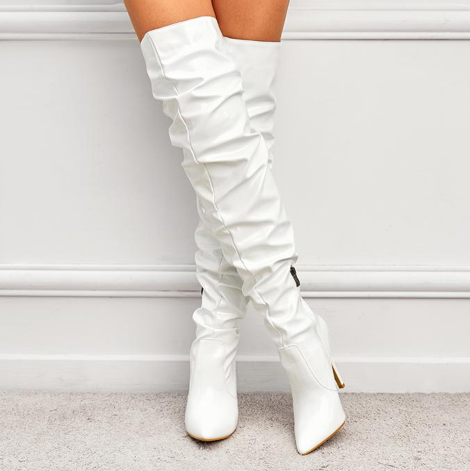 Witte lakleer dames overknee laarzen hoge laarzen lak leren, Verzenden, Nieuw, Wit, Hoge laarzen