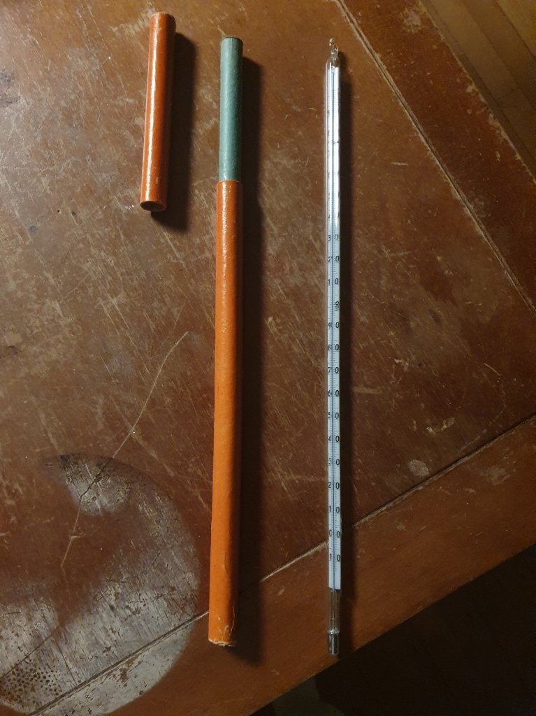 Vintage kwikthermometer in koker, Ophalen of Verzenden