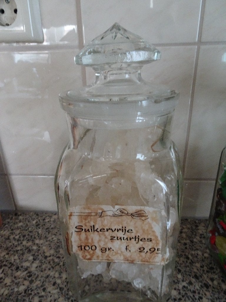 oude glazen fles met kandijsuiker, Antiek en Kunst, Ophalen of Verzenden