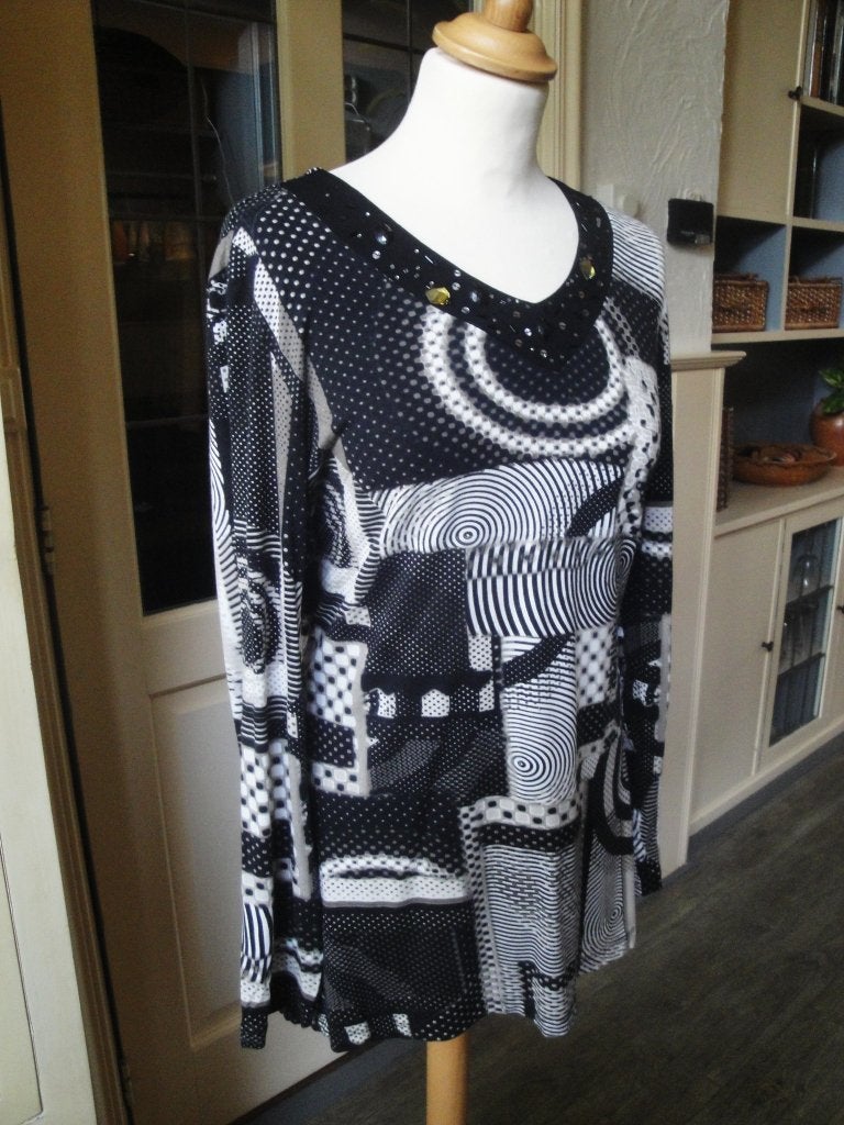 Zwart/witte top FRANK WALDER maat L, Kleding | Dames, Tops, Zwart, Maat 42/44 (L), Ophalen of Verzenden, Zo goed als nieuw