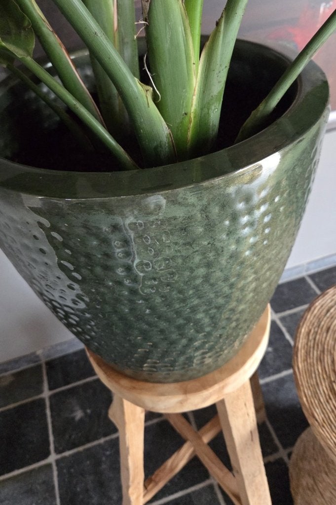 Nieuwe ronde bloempotten Palomas metaal gehamerd (3 maten), 25 tot 40 cm, Rond, Ophalen of Verzenden, Minder dan 40 cm