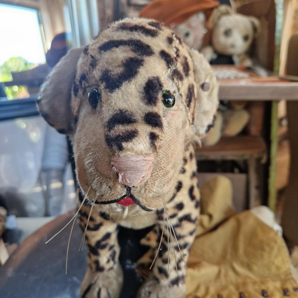 Luipaard Steiff op wieltjes brocante speelgoed, Ophalen of Verzenden