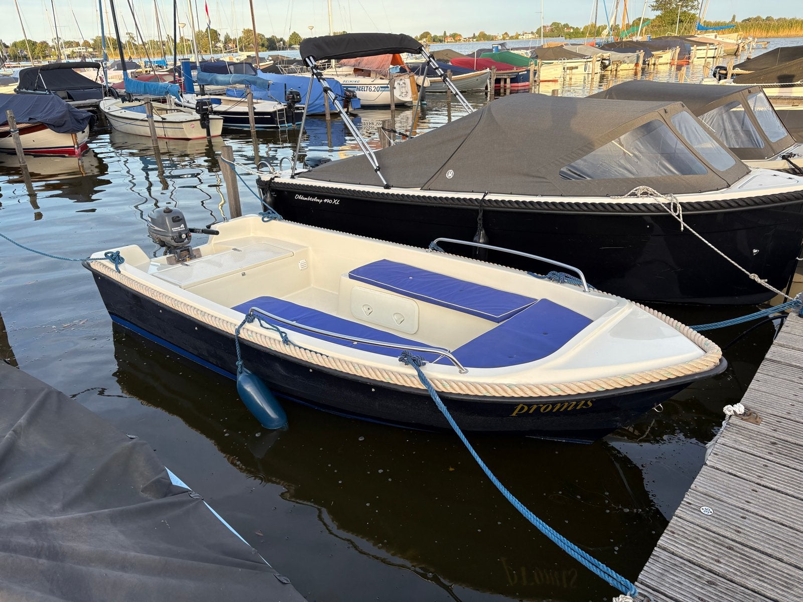 Polyester sloep 4.20m + Yamaha 4pk 4-takt + trailer, Watersport en Boten, 4 m, Ophalen, Overige merken, Overige typen