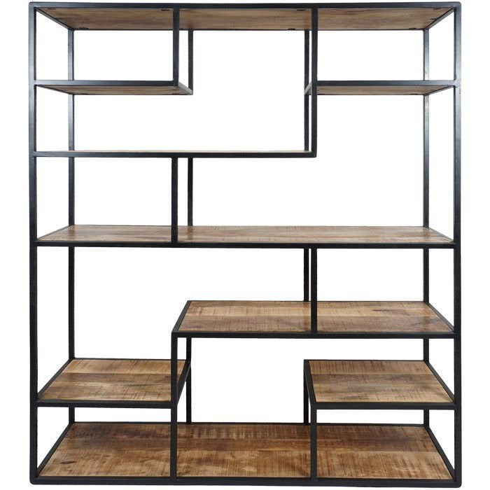 Industriële boekenkast/wandrek van mangohout en metaal, Huis en Inrichting, Ophalen, Met plank(en), 100 tot 150 cm, Zo goed als nieuw