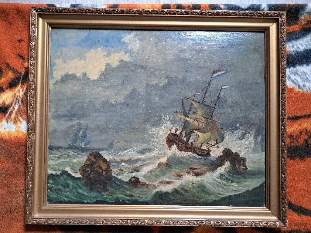 “Kaap Hoorn” olieverf op karton 57 x 46 cm, Antiek en Kunst, Kunst | Schilderijen | Klassiek, Ophalen, Overige ondergronden, Landschap