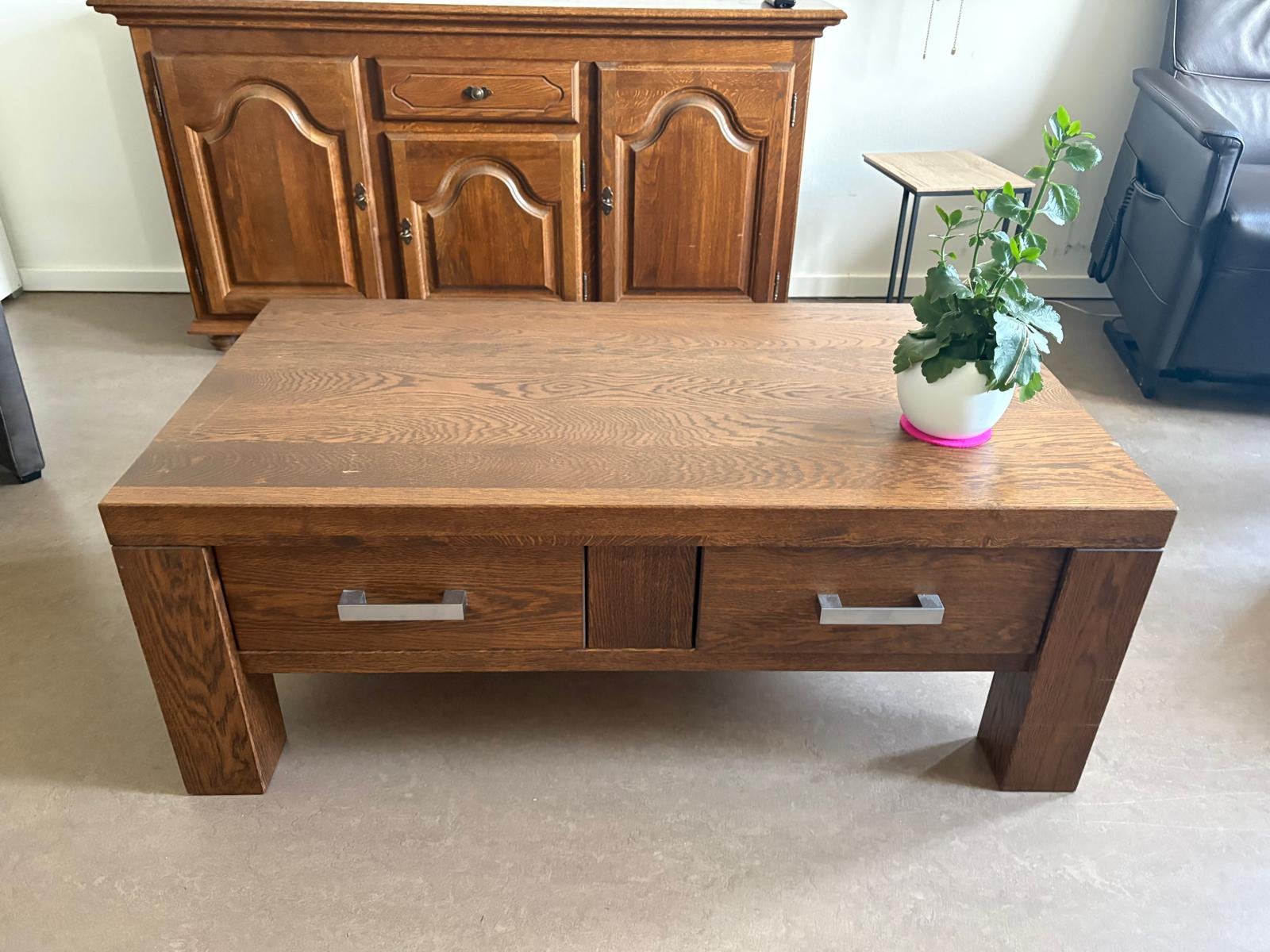 Gratis af te halen, donker eiken salontafel, Ophalen, Zo goed als nieuw, 25 tot 50 cm, 50 tot 100 cm